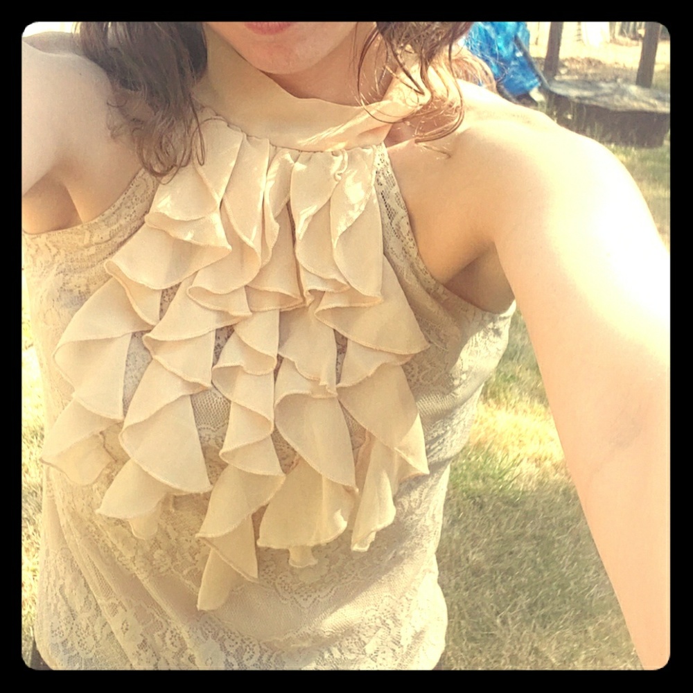 HeartSoul Cream Ruffles and Lace Sleeveless Blouse